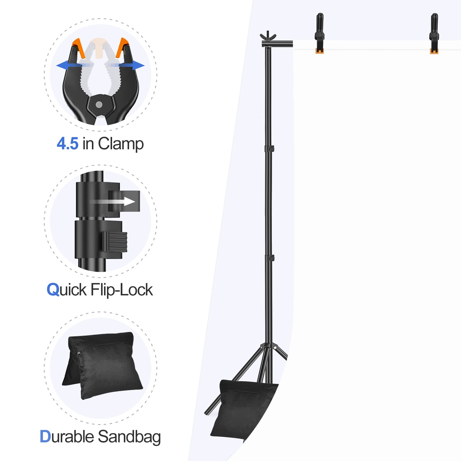Emart Backdrop Stand 10X7Ft(Wxh) Photo Studio Adjustable Background Stand Support Kit With 2 Crossbars, 8 Clamps, 2 Sandbags And Carry Bag For Parties, Events Decoration, Wedding, Photography